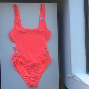 Forever 21 NWT Coral Laced Side One-Piece Swimsuit